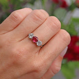 Ellibelle Jewellery Art Deco Ruby & Diamond Platinum Three-Stone Engagement Ring