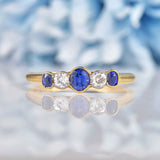 Ellibelle Jewellery Art Deco Sapphire & Diamond 18ct Gold Five-Stone Bezel Ring