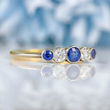 Ellibelle Jewellery Art Deco Sapphire & Diamond 18ct Gold Five-Stone Ring