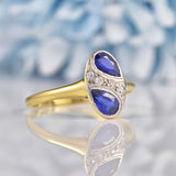 Ellibelle Jewellery Art Deco Sapphire & Diamond 18ct Gold Oval Plaque Ring