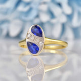 Ellibelle Jewellery Art Deco Sapphire & Diamond 18ct Gold Oval Plaque Ring