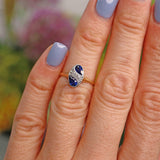 Ellibelle Jewellery Art Deco Sapphire & Diamond 18ct Gold Oval Plaque Ring