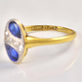 Ellibelle Jewellery Art Deco Sapphire & Diamond 18ct Gold Oval Plaque Ring