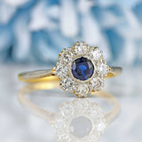 Ellibelle Jewellery Art Deco Sapphire & Diamond 18ct Gold Platinum Cluster Ring