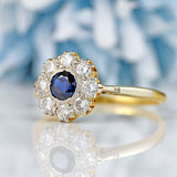 Ellibelle Jewellery Art Deco Sapphire & Diamond 18ct Gold Platinum Cluster Ring