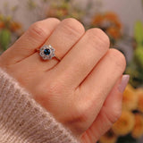 Ellibelle Jewellery Art Deco Sapphire & Diamond 18ct Gold Platinum Cluster Ring