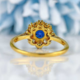 Ellibelle Jewellery Art Deco Sapphire & Diamond 18ct Gold Platinum Cluster Ring