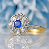Ellibelle Jewellery Art Deco Sapphire & Diamond 18ct Gold Platinum Daisy Cluster Ring