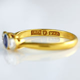 Ellibelle Jewellery Art Deco Sapphire & Diamond 18ct Gold Platinum Three-Stone Ring