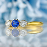 Ellibelle Jewellery Art Deco Sapphire & Diamond 18ct Gold Platinum Three-Stone Ring