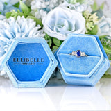 Ellibelle Jewellery Art Deco Sapphire & Diamond 18ct Gold Three-Stone Bezel-Set Ring