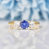 Ellibelle Jewellery Art Deco Sapphire & Diamond 18ct Gold Three-Stone Engagement Ring