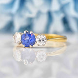 Ellibelle Jewellery Art Deco Sapphire & Diamond 18ct Gold Three-Stone Engagement Ring