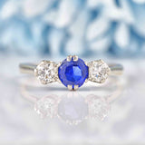Ellibelle Jewellery Art Deco Sapphire & Diamond Platinum Three-Stone Engagement Ring Draft