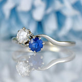 Ellibelle Jewellery Art Deco Sapphire & Diamond Platinum Toi et Moi Engagement Ring
