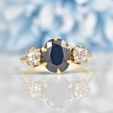 Ellibelle Jewellery Art Deco Sapphire & Old Cut Diamond 18ct Gold Trilogy Ring