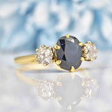 Ellibelle Jewellery Art Deco Sapphire & Old Cut Diamond 18ct Gold Trilogy Ring