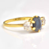 Ellibelle Jewellery Art Deco Sapphire & Old Cut Diamond 18ct Gold Trilogy Ring