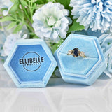 Ellibelle Jewellery Art Deco Sapphire & Old Cut Diamond 18ct Gold Trilogy Ring