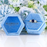 Ellibelle Jewellery Art Deco Sapphire & Old-European Diamond 18ct Gold Three-Stone Engagement Ring