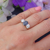 Ellibelle Jewellery Art Deco Sapphire & Old-European Diamond 18ct Gold Three-Stone Engagement Ring