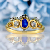 Ellibelle Jewellery Art Deco Sapphire & Old-European Diamond 18ct Gold Three-Stone Engagement Ring