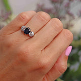 Ellibelle Jewellery Art Deco Sapphire & Old-European Diamond 18ct Gold Three-Stone Engagement Ring