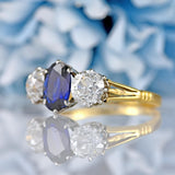 Ellibelle Jewellery Art Deco Sapphire & Old-European Diamond 18ct Gold Three-Stone Engagement Ring
