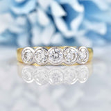 Ellibelle Jewellery Art Deco Style 1.00-Carat Diamond 18ct Gold Five-Stone Bezel Ring