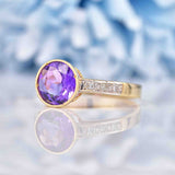 Ellibelle Jewellery Art Deco Style Amethyst & Diamond 9ct Gold Bezel Ring