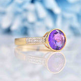 Ellibelle Jewellery Art Deco Style Amethyst & Diamond 9ct Gold Bezel Ring