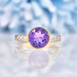 Ellibelle Jewellery Art Deco Style Amethyst & Diamond 9ct Gold Bezel Ring
