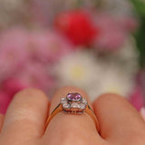 Ellibelle Jewellery Art Deco Style Amethyst & Diamond 9ct Gold Panel Ring
