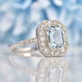 Ellibelle Jewellery Art Deco Style Aquamarine & Diamond Platinum Panel Ring
