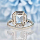 Ellibelle Jewellery Art Deco Style Aquamarine & Diamond Platinum Panel Ring