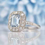 Ellibelle Jewellery Art Deco Style Aquamarine & Diamond Platinum Panel Ring