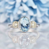 Ellibelle Jewellery Art Deco Style Aquamarine & Diamond Platinum Three-Stone Engagement Ring