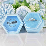 Ellibelle Jewellery Art Deco Style Aquamarine & Diamond Platinum Three-Stone Engagement Ring