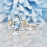 Ellibelle Jewellery Art Deco Style Aquamarine & Diamond Platinum Three-Stone Engagement Ring