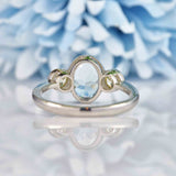 Ellibelle Jewellery Art Deco Style Aquamarine & Diamond Platinum Three-Stone Engagement Ring