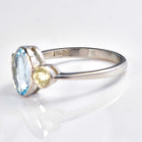 Ellibelle Jewellery Art Deco Style Aquamarine & Diamond Platinum Three-Stone Engagement Ring