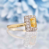 Ellibelle Jewellery Art Deco Style Citrine & Diamond 9ct Gold Rectangular Panel Ring