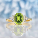 Ellibelle Jewellery Art Deco Style Cushion-Cut Peridot & Diamond 18ct Gold Ring