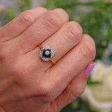 Ellibelle Jewellery Art Deco Style Diamond & Black Enamel 9ct Gold Ring