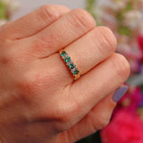 Ellibelle Jewellery Art Deco Style Emerald & Diamond 18ct Gold Half-Eternity Bezel Ring