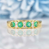 Ellibelle Jewellery Art Deco Style Emerald & Diamond 18ct Gold Half-Eternity Bezel Ring