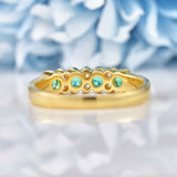 Ellibelle Jewellery Art Deco Style Emerald & Diamond 18ct Gold Half-Eternity Bezel Ring
