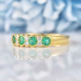 Ellibelle Jewellery Art Deco Style Emerald & Diamond 18ct Gold Half-Eternity Bezel Ring