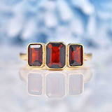 Ellibelle Jewellery Art Deco Style Garnet 9ct Gold Bezel Trilogy Ring