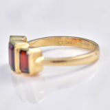 Ellibelle Jewellery Art Deco Style Garnet 9ct Gold Bezel Trilogy Ring